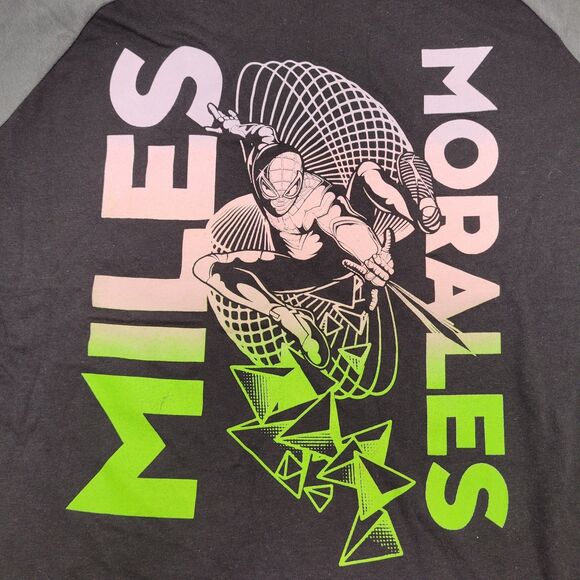 Marvel Boy Spiderman Logo Miles Morales Short Sleeves T-shirt Black/Gray Size M - Picture 3 of 7